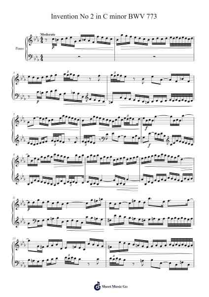 Invention No. 2 in C Minor, BWV 773 Sheet Music by Johann Sebastian Bach-Arr.Aslan Wordford