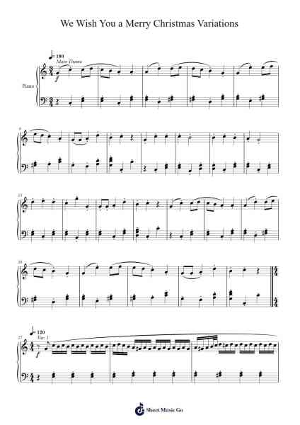 We Wish You a Merry Christmas Variations Musica per pianoforte di Traditional English Song - Arr.Payyule