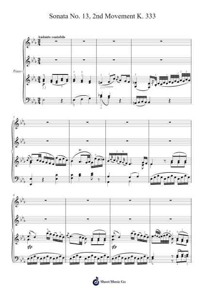 Piano Sonata No. 13 in B-flat major, K. 333: II. Andante cantabile Sheet Music by Wolfgang Amadeus Mozart-Arr.Blybohm