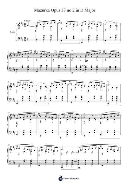 Mazurka in D Major, Op. 33, No. 2 Sheet Music by Frédéric François Chopin-Arr.Kepmill Rexbloor