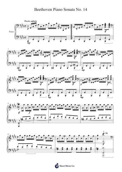 Piano Sonata No. 14 in C-sharp Minor, Op. 27, No. 2 "Moonlight Sonata": III. Presto agitato Sheet Music by Ludwig van Beethoven-Arr.Charfra Tesscer