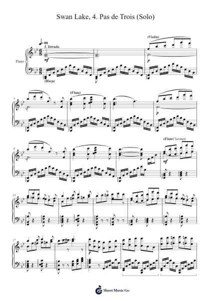 Swan Lake, Op. 20: Act I, No. 4. Pas de Trois: Intrada (Solo) 樂譜由 Pyotr Ilyich Tchaikovsky - 編曲 Yulejah