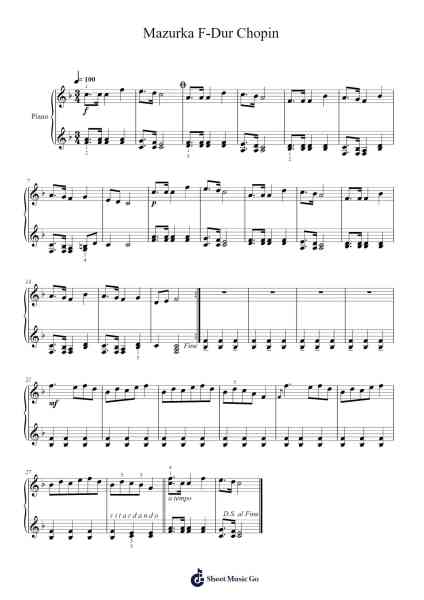 Mazurka in F Major Sheet Music by Frédéric Chopin-Arr.Larple