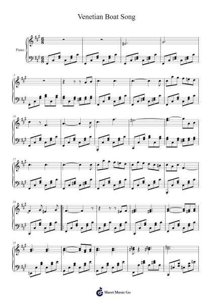 Songs Without Words, Book 1, Op. 19 No. 6 "Venetian Boat Song" Sheet Music by Felix Mendelssohn-Arr.Wyann Ianli