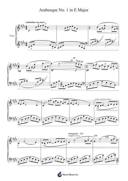 Arabesque No. 1 in E Major, L. 66 Sheet Music by Claude Debussy-Arr.Hewgy Fowearl