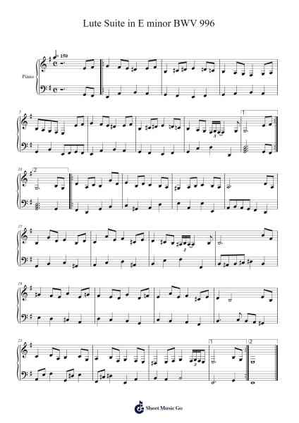 Lute Suite in E Minor, BWV 996 Sheet Music by Johann Sebastian Bach-Arr.Loborn Chadrie