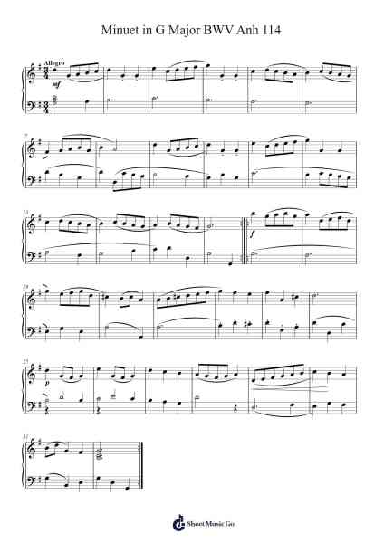 Minuet in G Major, BWV Anh. 114 Sheet Music by Christian Petzold-Arr.Frannence Harstowe