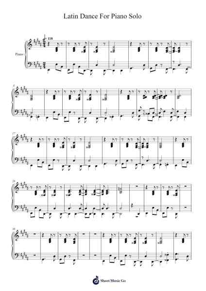 Latin Dance For Piano Solo (Original) Sheet Music by Joachim Ludwig FLeischhacker-Arr.Cookeda