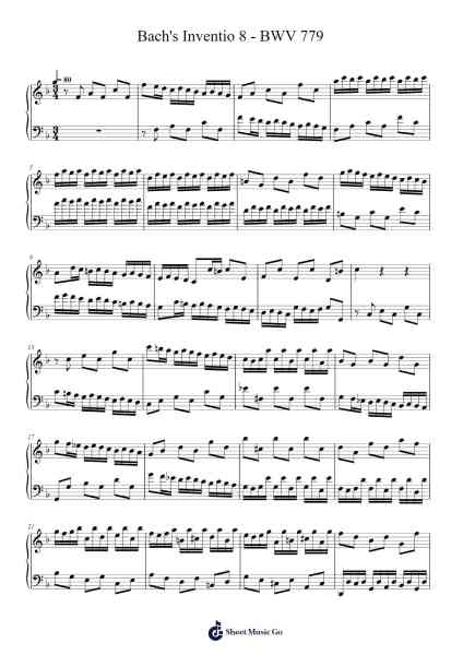 Invention No. 8 in F Major, BWV 779 Sheet Music by Johann Sebastian Bach-Arr.Leolop Faypys