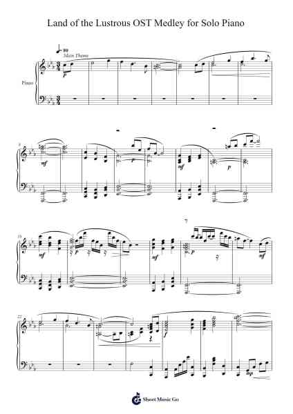 Land of the Lustrous OST Medley for Solo Piano Sheet Music by Yoshiaki Fujisawa-Arr.Sezie