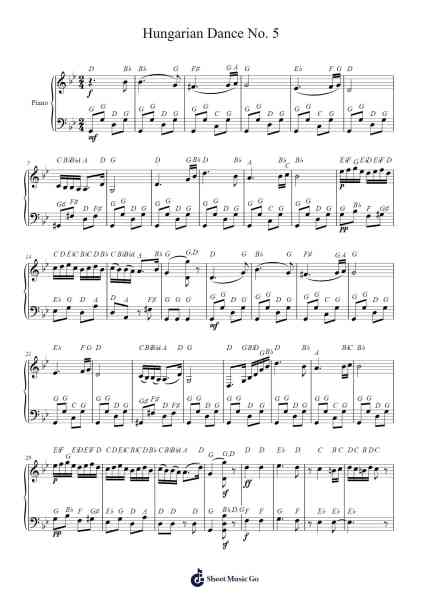 Hungarian Dance No. 5 Sheet Music by Johannes Brahms-Arr.Pauldo Reedbart