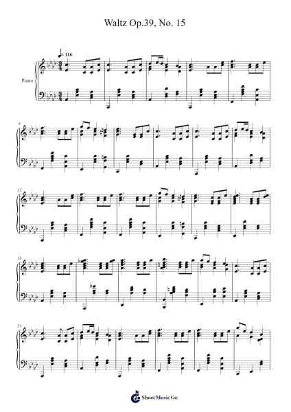 Waltz in A-Flat Major, Op. 39, No. 15 Sheet Music by Johannes Brahms-Arr.Stator