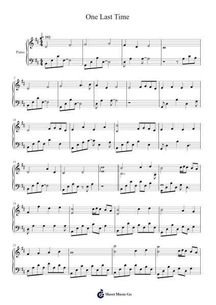 One Last Time Sheet Music by Woolgreen-Arr.Lizly Hojo