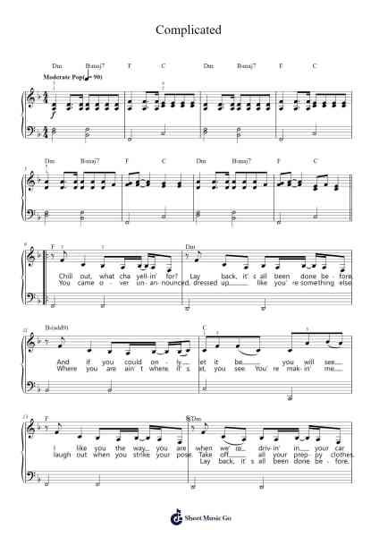 Complicated Sheet Music by Avril Lavigne-Arr.Irsharp Bartrah