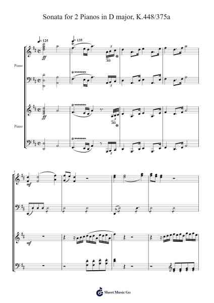 Sonata for 2 Pianos in D Major, K. 448/375a Sheet Music by Wolfgang Amadeus Mozart-Arr.Bautab