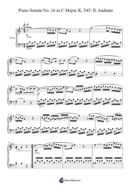 Piano Sonata No. 16 in C Major, K. 545: II. Andante Sheet Music by Wolfgang Amadeus Mozart-Arr.Kentfred