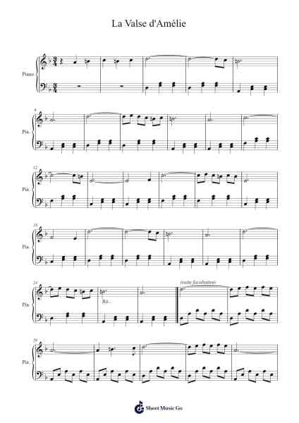 La Valse d'Amélie Notas de música por Yann Tiersen-Arr.Consdia Debruth