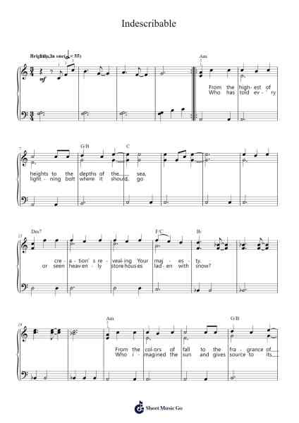 Indescribable Sheet Music by Chris Tomlin-Arr.Wavieve Katdy