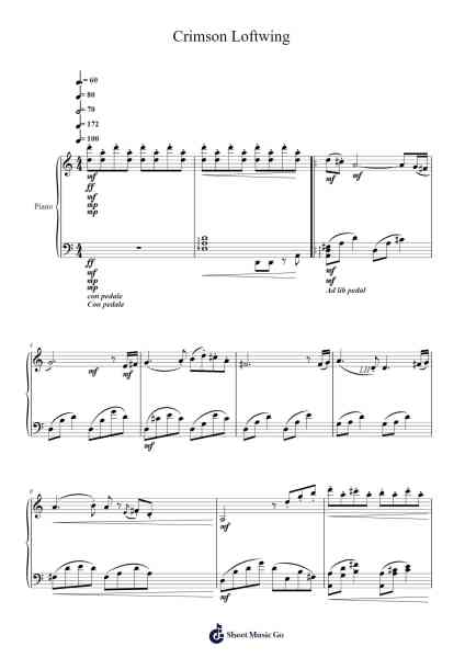 Crimson Loftwing - Skyward Sword Solo Piano Arrangement Sheet Music by Hajime Wakai/Shiho Fujii/Mahito Yokota/Takeshi Hama-Arr.Cherlius Bunearl