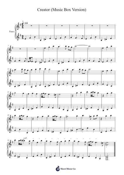 Creator (Music Box Version) Sheet Music by Lena Raine-Arr.Calbroad Poundbrooke