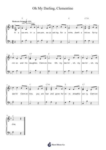 Oh My Darling, Clementine Musica per pianoforte di Percy Montrose - Arr.Wyldemas Sercar