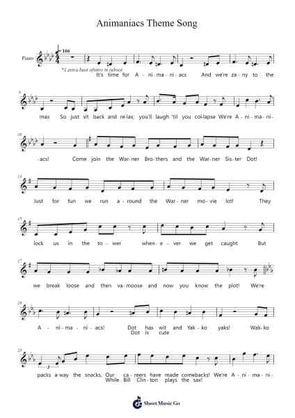 Animaniacs Theme Song Sheet Music by undefined-Arr.Brownegill Orbel