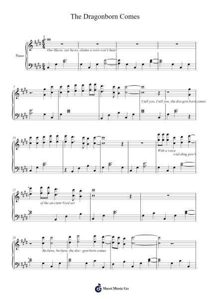 The Dragonborn Comes Sheet Music by Jeremy Soule-Arr.Toutpeg