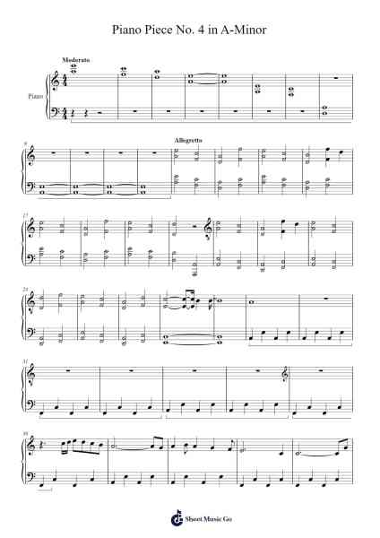 Piano Piece No. 4 in A-Minor Sheet Music by Zoevogt Spenpaul-Arr.Huthorne