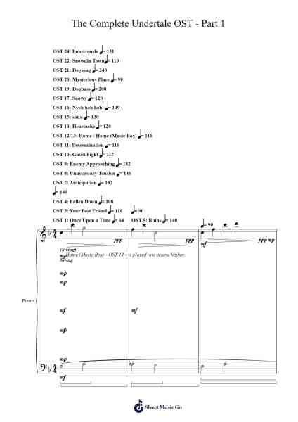 The Complete Undertale OST - Part 1 Sheet Music by Toby Fox-Arr.Colhill Crichjo