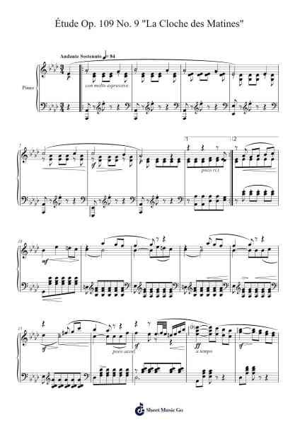 Étude Op. 109 No. 9 "La Cloche des Matines" Sheet Music by F. Burgmüller-Arr.Dwightlitt