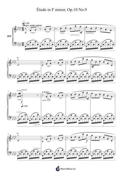 Étude in F Minor, Op. 10 No. 9 Sheet Music by Frédéric Chopin-Arr.Grihicks Mulou