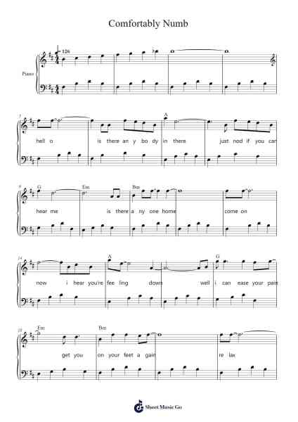 Comfortably Numb Sheet Music by Pink Floyd-Arr.Elfaithe