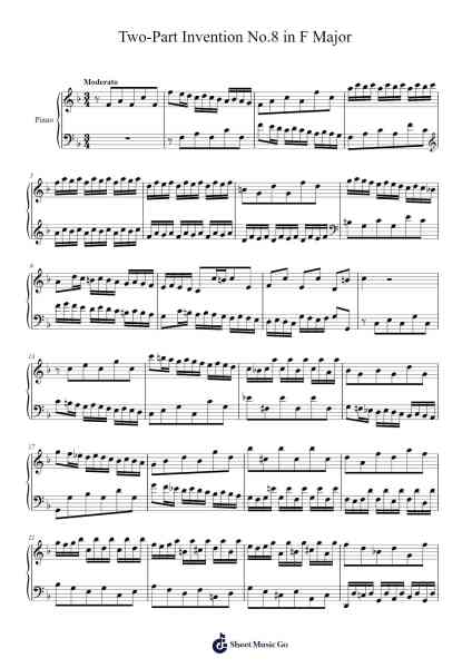 Two-Part Inventions, No. 8 in F Major, BWV 779 Sheet Music by Johann Sebastian Bach-Arr.Hobbaird Birdsibyl