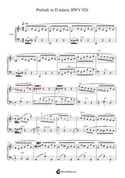 Prelude in D Minor, BWV 926 Sheet Music by Johann Sebastian Bach-Arr.Gunnd
