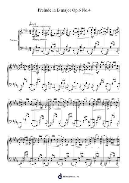 Prelude in B Major, Op. 6 No. 4 Sheet Music by Sergei Lyapunov-Arr.Nodric