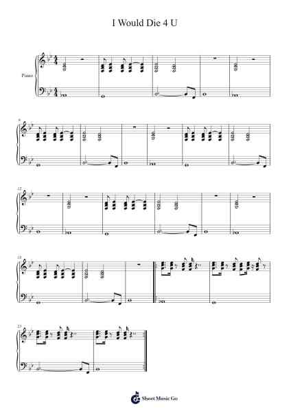 I Would Die 4 U Sheet Music by Prince-Arr.Cusnow Noahlis
