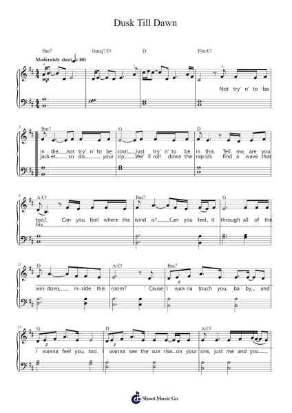 Dusk Till Dawn Sheet Music by Zayn/Sia-Arr.Shawqe Bryy