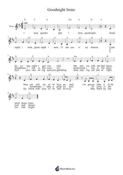 Goodnight Irene Sheet Music by Leadbelly-Arr.Thodorejoan