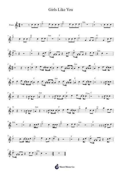 Girls Like You Musica per pianoforte di undefined - Arr.Spenborg