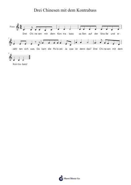 Drei Chinesen mit dem Kontrabass Sheet Music by Volkslied-Arr.Bardtrid