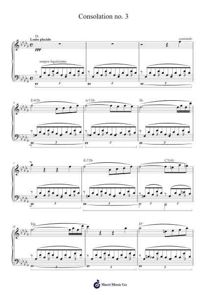 Consolation No. 3 in D-flat Major, S. 172 Musica per pianoforte di Franz Liszt - Arr.Yetjeames Sailsdia