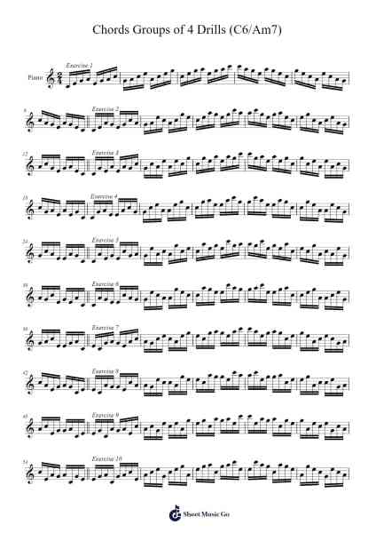 Chords Groups of 4 Drills (C6/Am7) - JazzPianoAcademy Sheet Music by Virlouis-Arr.Gillnise