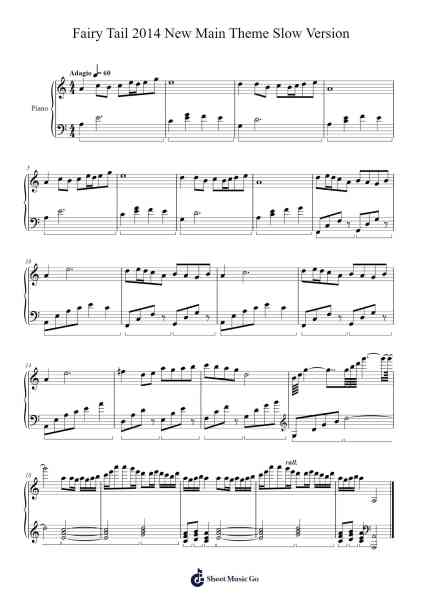 Fairy Tail 2014 New Main Theme Slow Version Sheet Music by Dunnwald Milesmaltz-Arr.Latckens