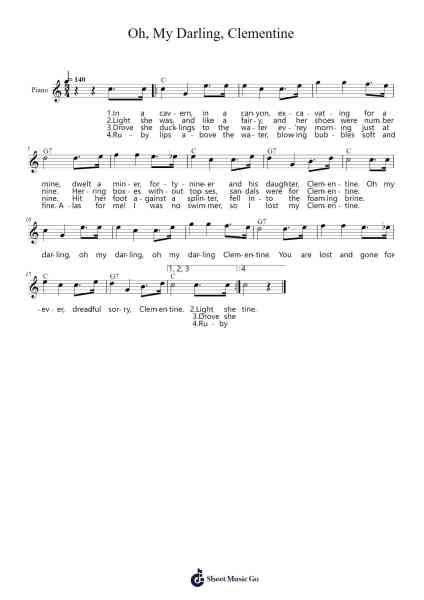 Oh, My Darling, Clementine Musica per pianoforte di Percy Montrose - Arr.Lamjane