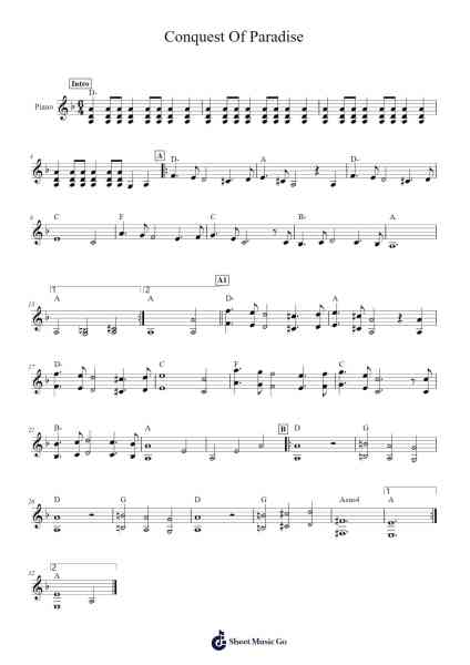 Conquest Of Paradise Sheet Music by Vangelis-Arr.Jersoon