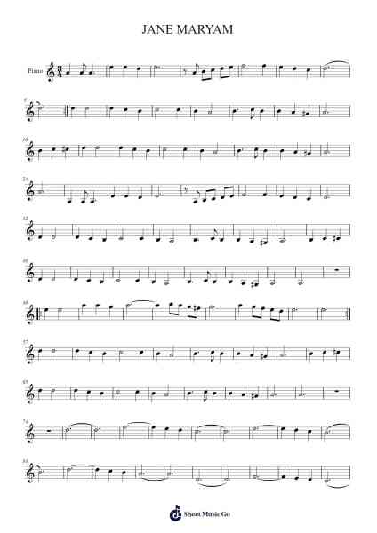 JANE MARYAM Sheet Music by Kirmizipiyanoluadam-Arr.Dwightbright