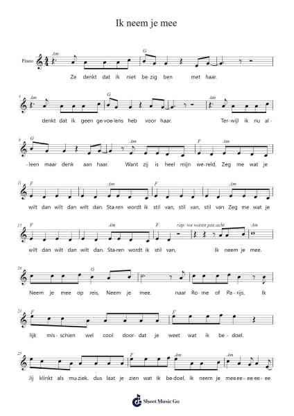 Ik neem je mee Sheet Music by Gers Pardoel-Arr.Vioyves Garbess
