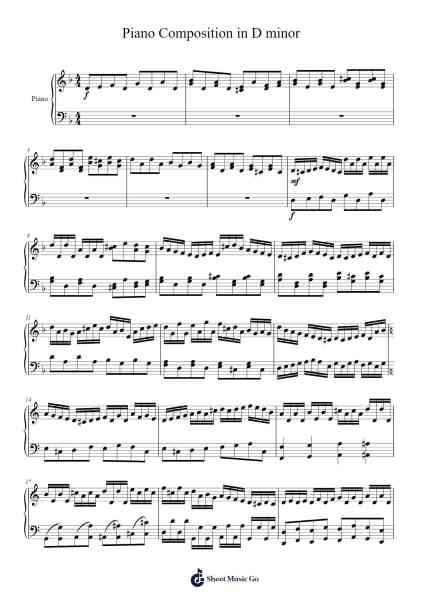Piano Composition in D minor Sheet Music by Noah A.W.C Mendez-Arr.Warges Morestone