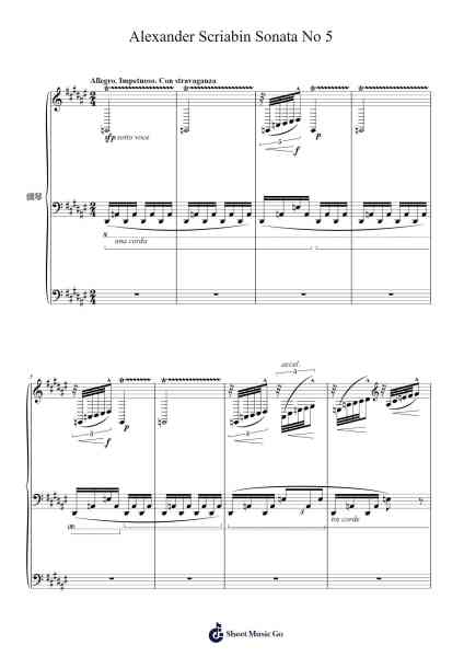 Sonata No. 5 in F-Sharp Major, Op. 53 "but in Just Intonation" Sheet Music by Alexander Scriabin-Arr.Cranethe Dougledk