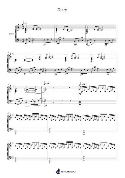 Diary Sheet Music by Vinser Reedbroad-Arr.Arkirk Janeien